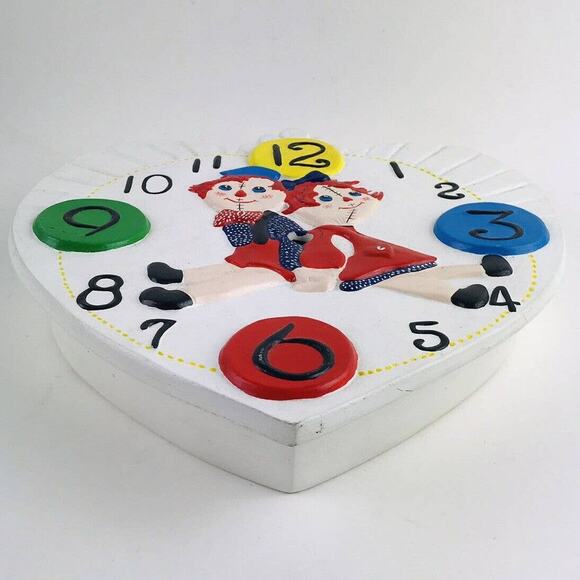 Raggedy Ann Andy Ceramic Chalkware Clock Hand Painted Antique Finish FACE ONLY - Picture 2 of 11